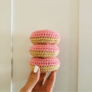 3 Crochet Strawberry Donuts Amigurumi Pretend Play Toy Foods Handmade Toys